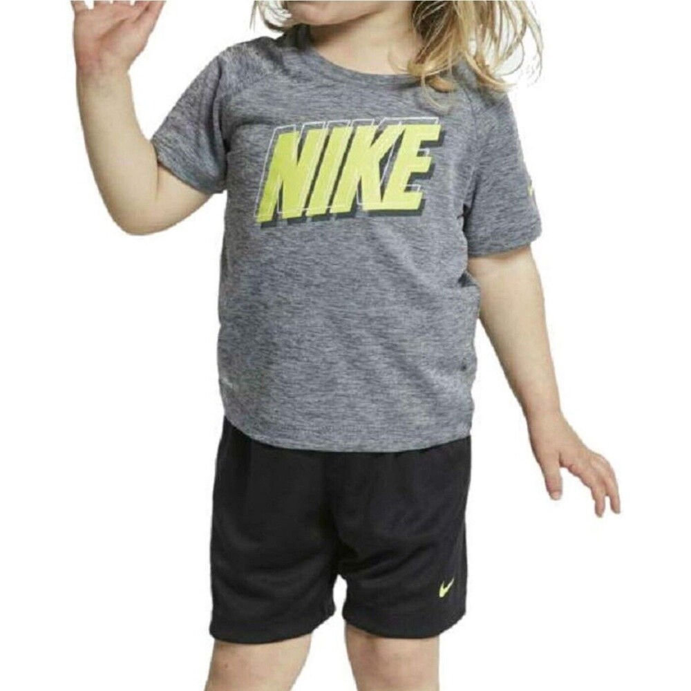 Nike Boy`s Dri-Fit T-Shirt & Shorts 2 Piece Set (24 M) Grey/Black